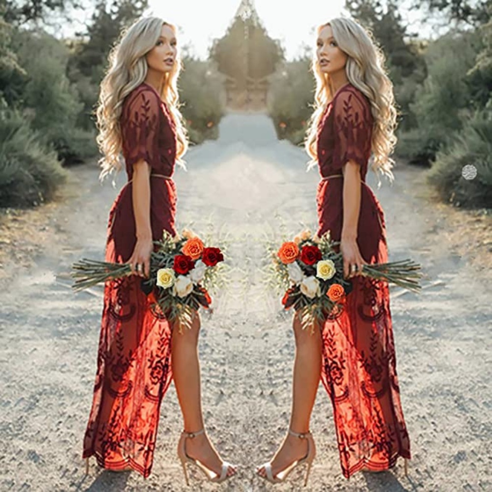 2xHP💝Merlot Lace Maxi Dress/Romper sz medium - Picture 1 of 16